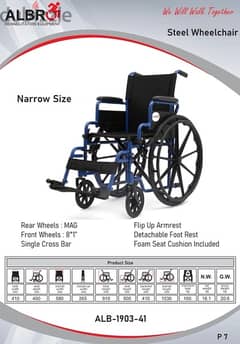 Steel Wheelchair Narrow size كرسي متحرك عرضها صغير 0