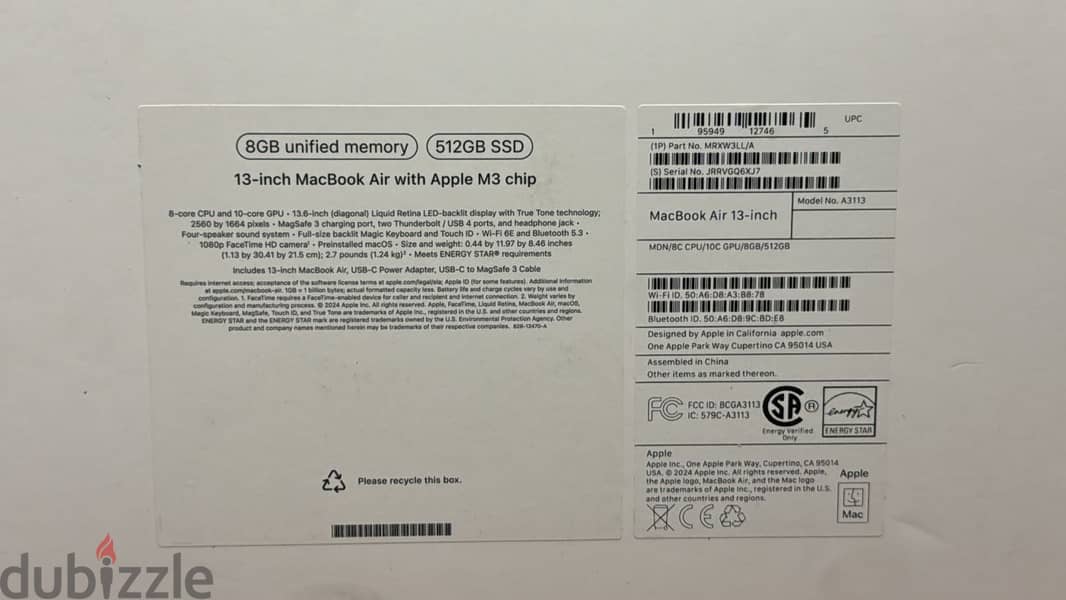 MacBook air 13 m3 8/512gb Midnight MRXW3 1