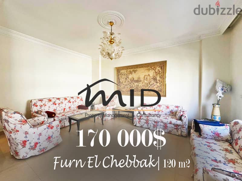 Furn El Chebak | 120m² , 2 Bedrooms Apartment | 2 Balconies | Parking 1