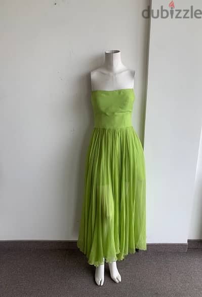 JAD silk and chiffon green strapless dress