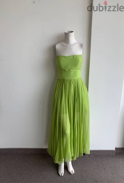 JAD silk and chiffon green strapless dress 0