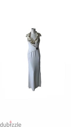 Vintage cheongsam white beaded and sequined back mesh evening dress