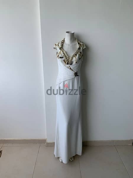 Vintage cheongsam white beaded and sequined back mesh evening dress 1
