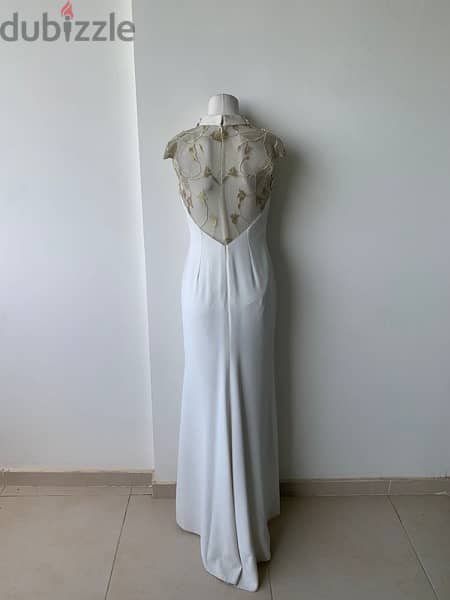 Vintage cheongsam white beaded and sequined back mesh evening dress 4