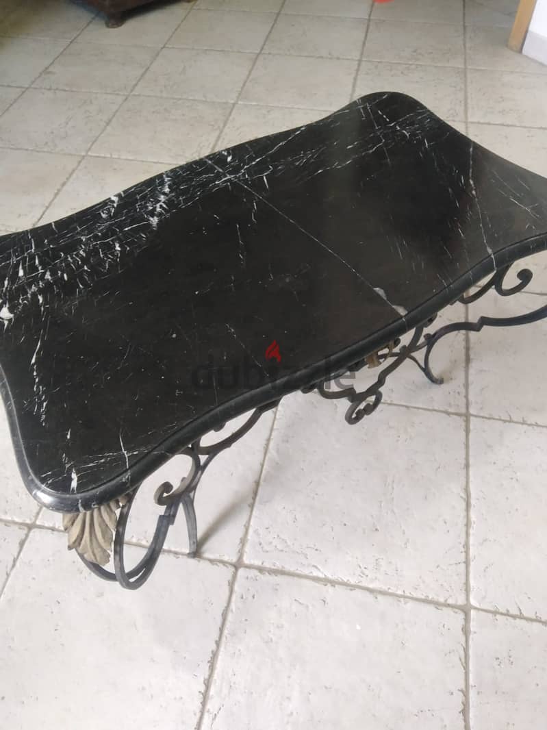 Beautiful wrought iron table with heavy marble top.  طاولة صالون رخام 2