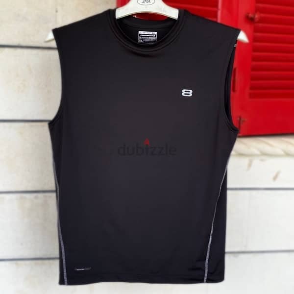 LAYER 8 Performance Qwick-Dry Black Sleeveless Gym Shirt. 1