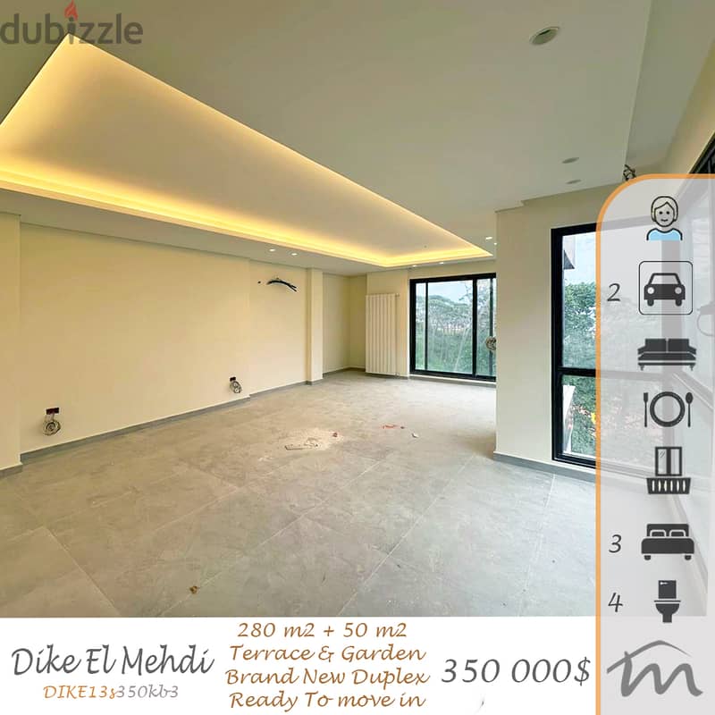 Dik El Mehdi | Brand New 280m² + 50m² Terrace & Garden | Private Gate 0