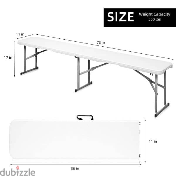 Rectangular Indoor/Outdoor Folding Bench 183 x 28 x 43 cm - White 2