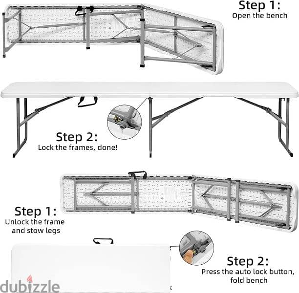 Rectangular Indoor/Outdoor Folding Bench 183 x 28 x 43 cm 2