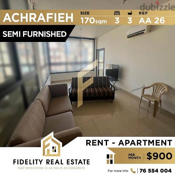 Semi furnished apartment for rent in Achrafieh AA26 0