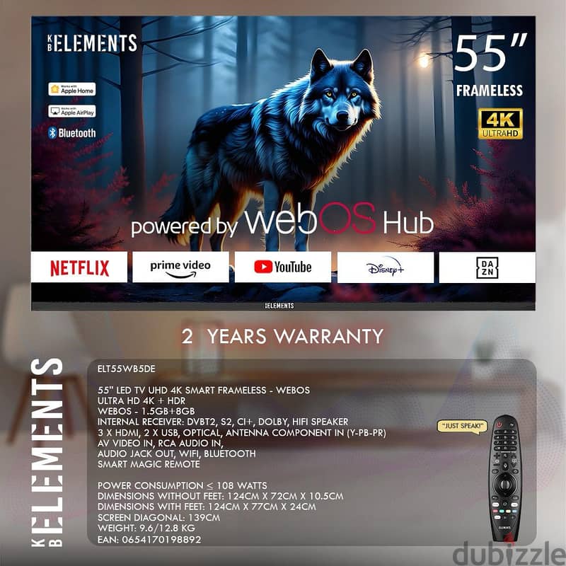 KB ELEMENTS 55″ LED TV UHD 4K SMART | تلفزيون 55 انش - كفالة سنتين 0