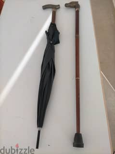 Matching Brass Handled Umbrella and Walking Stick 0