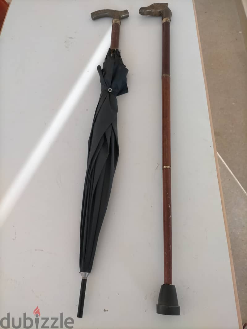Matching Brass Handled Umbrella and Walking Stick 0