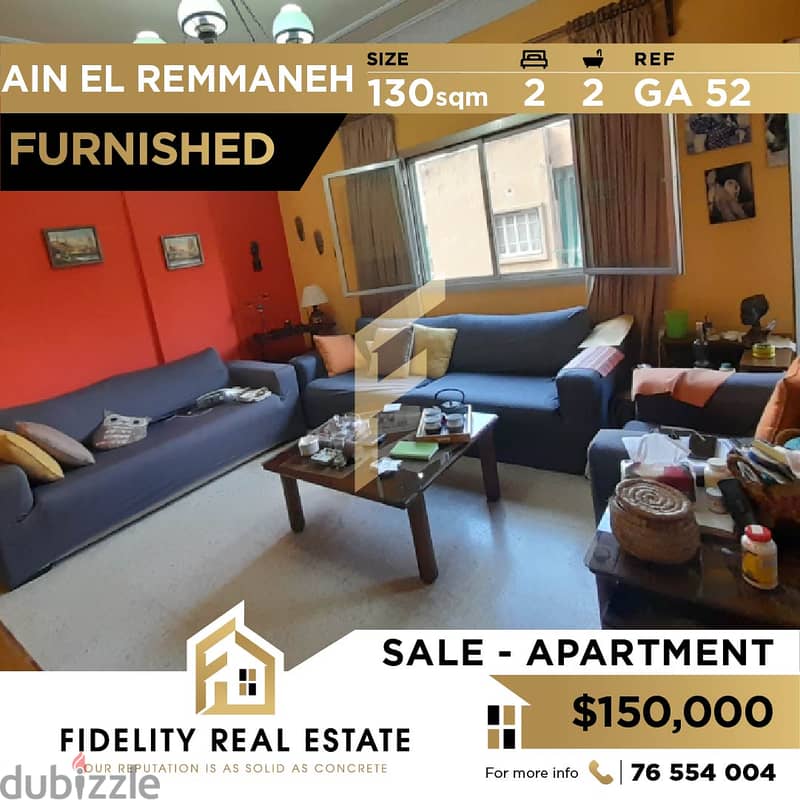 Furnished apartment for sale in Ain el remmaneh GA52 0