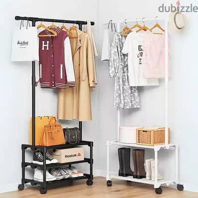 Single Pole Clothes Rack with 3 Shoe Shelves, Coat Hanger