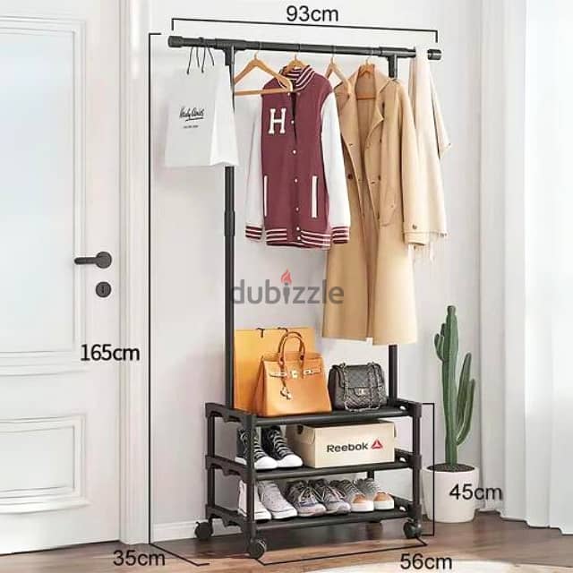 Single Pole Clothes Rack with 3 Shoe Shelves, Coat Hanger 1