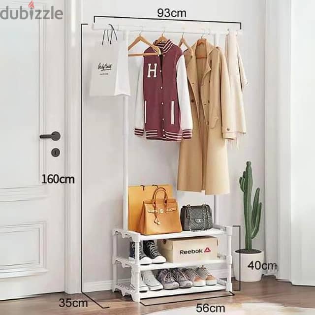 Single Pole Clothes Rack with 3 Shoe Shelves, Coat Hanger 4