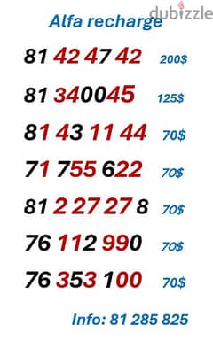alfa special recharge numbers 0