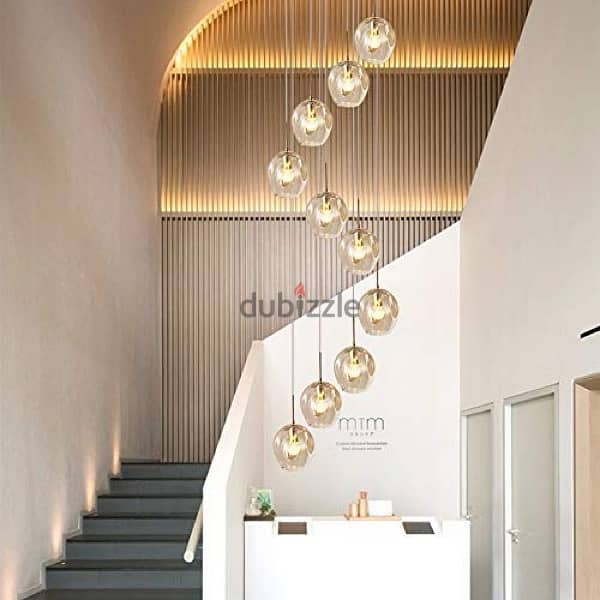 Glass Ball 15-Lights Raindrop Staircase Chandelier,220Cm 1