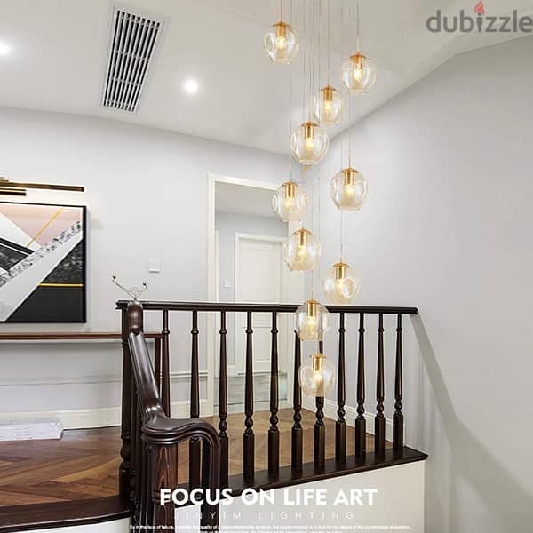 Glass Ball 15-Lights Raindrop Staircase Chandelier,220Cm 3