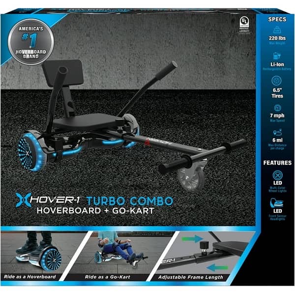 Hover-1 Turbo Hoverboard and Kart Combo, Infinity LED Wheels, Black 6