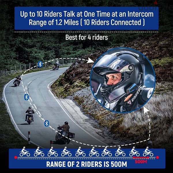 LEXIN B4FM Motorcycle Bluetooth Headset, 10 Riders Helmet Bluetooth 2