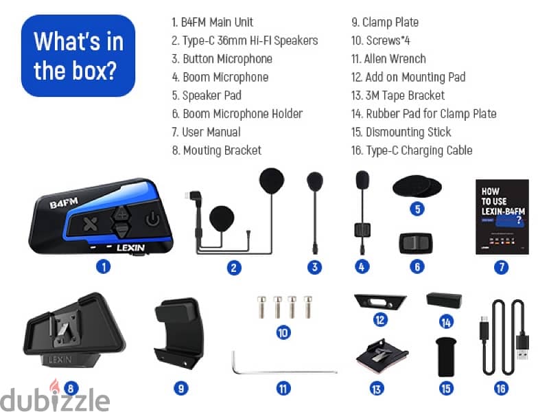 LEXIN B4FM Motorcycle Bluetooth Headset, 10 Riders Helmet Bluetooth 5