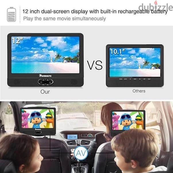 NAVISKAUTO 12" Portable Dual Screen DVD Player for Car 1