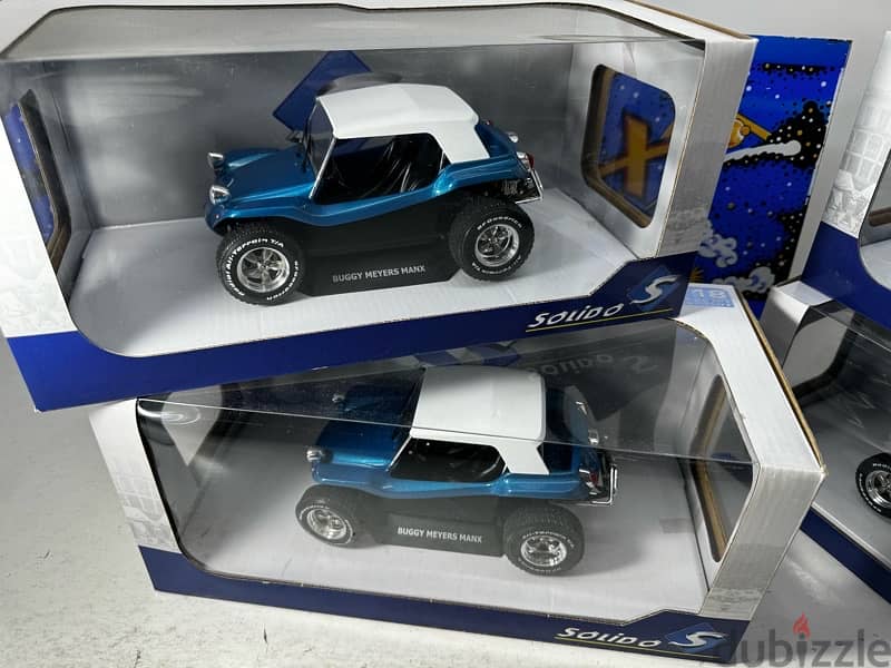 1/18 diecast Buggy Meyers Manx BLUE SOFT TOP VW 1.3 L Engine by Solido 1