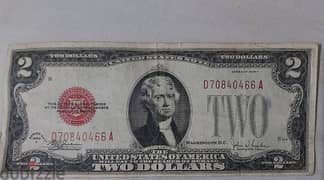 Red Seal USA  Two Dollar year 1928 Banknote of President Jefferson