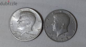 set of Two coins Half Dollars USA  Memorial Kennedy year 1971,1972