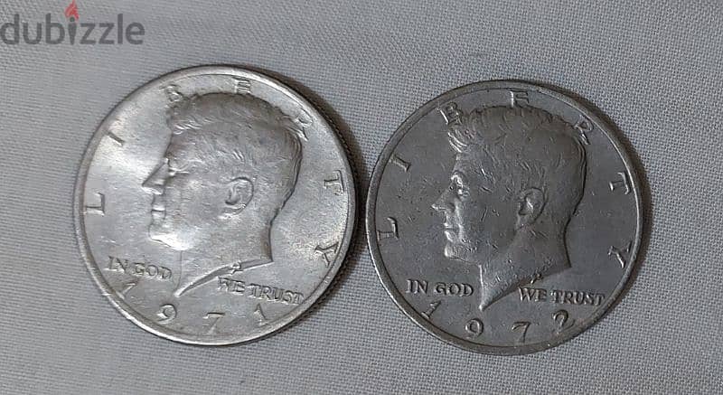 set of Two coins Half Dollars USA  Memorial Kennedy year 1971,1972 0