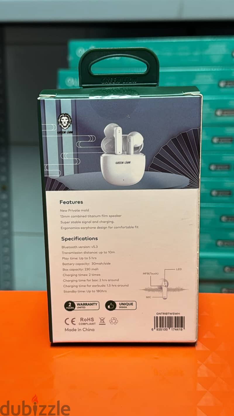 Green lion tribe earbuds white 1