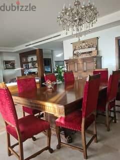 Antique dining room set with 8 chairs and dressoir for sale 0