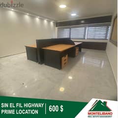 600$!! Prime Location Office for rent located in Sin El Fil Highway