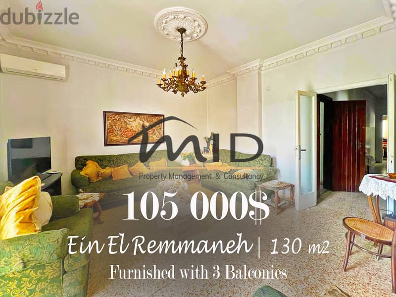 Ain El Remmeneh | 2 Bedrooms Apart | 3 Balconies | Parking Spot 1