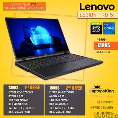 LENOVO LEGION PRO 5i  i7-13700HX RTX 4060 165HZ 16" QHD+ GAMING LAPTOP