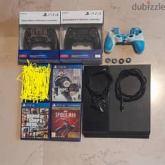 Ps4 PlayStation 4 with 3 cds 2 original controllers and accessories