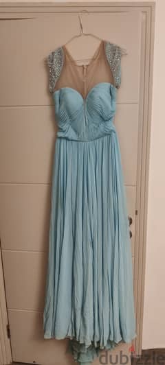 Elegant Light Blue Chiffon Evening Gown - Size Small