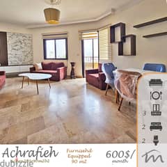 Ashrafieh | Catchy Furnished/Equipped 2 Bedrooms Apart | 3 Balconies