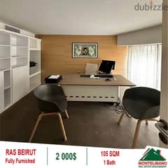 2000$!!! Fully Furnished Office for rent located in Ras Beirut
