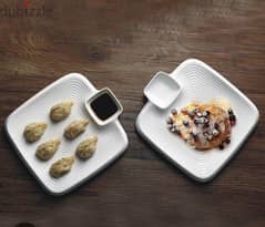 square ceramic dumpling and dipping plate
