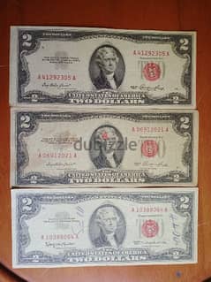Three Red Seal "2 dollars" banknotes each one  for $50.