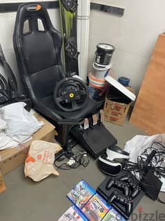 ps4 with vr and wheel and chair