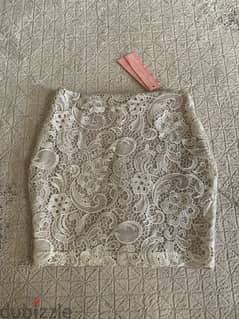 LIPSY LONDON cream lace knit mini skirt