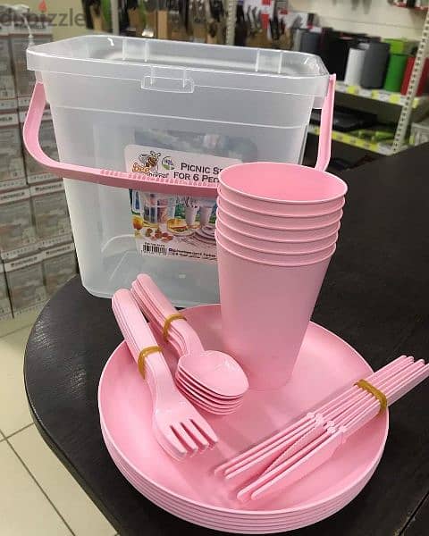 picnic set صحون وكبايات وملاعق وشوك وسكاكين 0