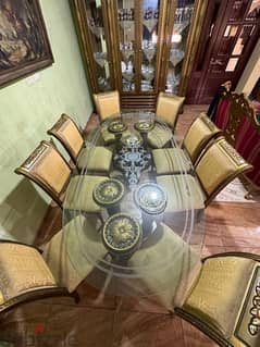 Dining table with cabinet made of natural carved wood/طاولة سفرة