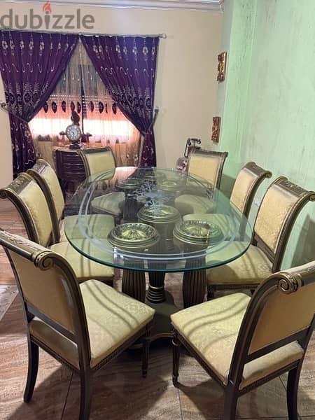 Dining table with cabinet made of natural carved wood/طاولة سفرة 1