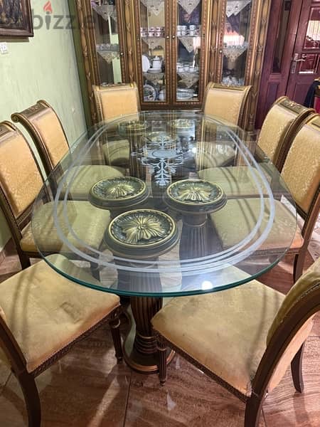 Dining table with cabinet made of natural carved wood/طاولة سفرة 2