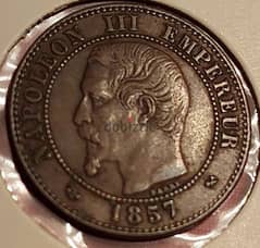 1857 France Napoleon III 2 centimes bronze coin